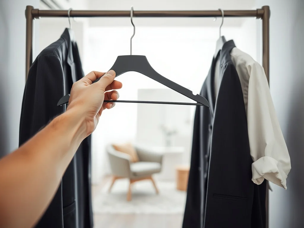 Osoba wybiera między garniturem a smart casual, ilustrując praktyczne decyzje dotyczące dress code’u.